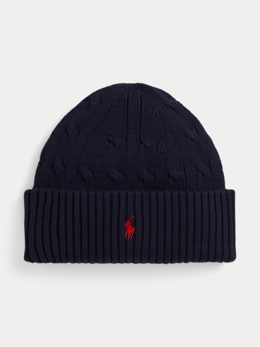 Polo by Ralph Lauren Navy Cable Knit Beanie with Red Pony NWT